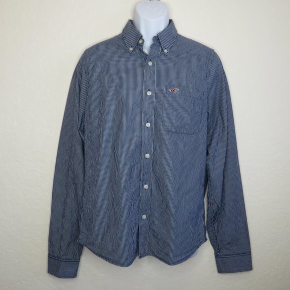 Hollister* Men's Long Sleeve Button Down Curved Hem Stripe Dress Shirt~ Size XL - Picture 1 of 13